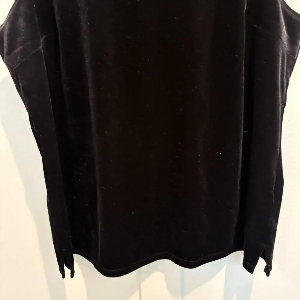 Black Velvet Tank Top XL Stretch Sequin Trim Quacker Factory Side Vents Dressy - Picture 4 of 11
